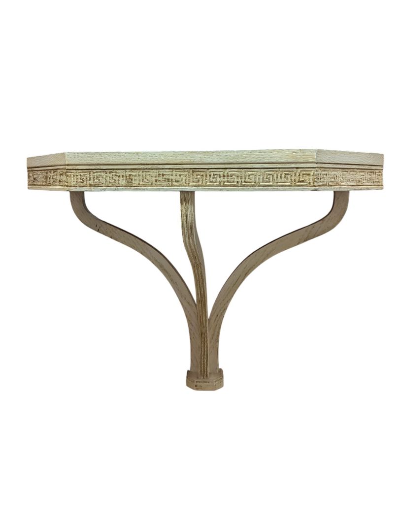 Distressed Wood Wall Console Shelf with Carved Detail
