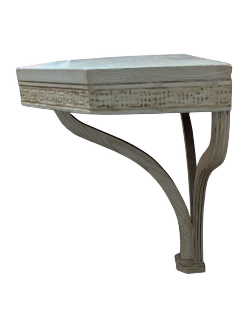 Distressed Wood Wall Console Shelf with Carved Detail