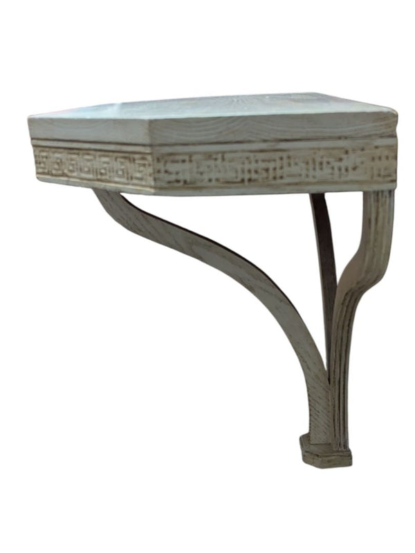 Distressed Wood Wall Console Shelf with Carved Detail