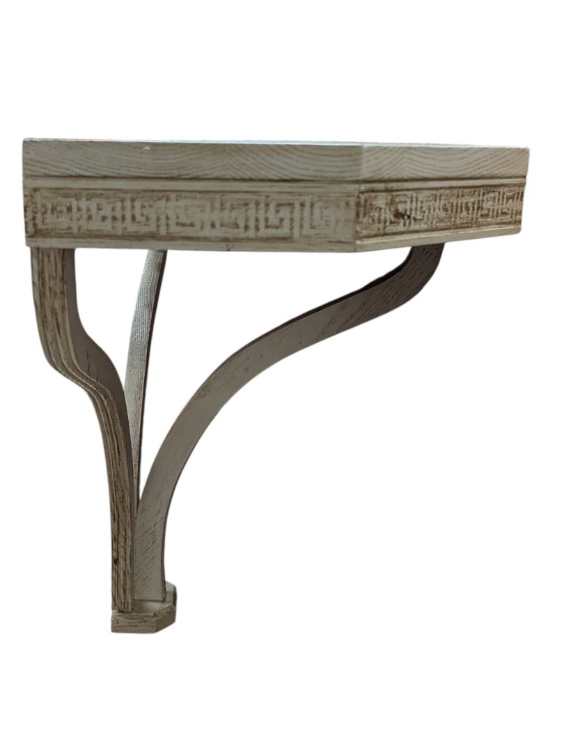 Distressed Wood Wall Console Shelf with Carved Detail