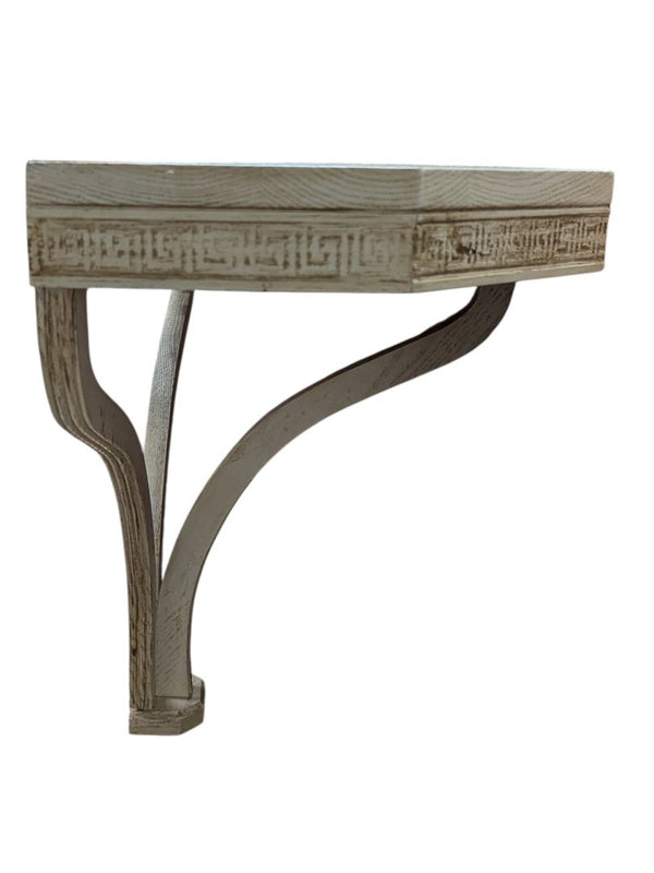 Distressed Wood Wall Console Shelf with Carved Detail