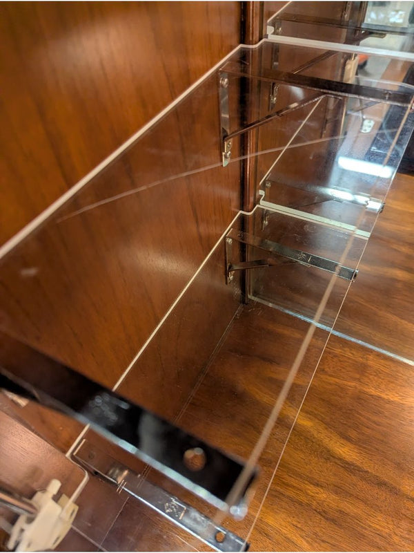 Walnut Finish Lighted Bar Cabinet with Glass Display Doors
