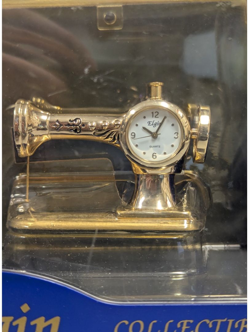 Elgin Collectible Mini Clock – Sewing Machine Design