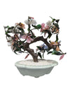 Chinese Hardstone Blossom Tree in Celadon Bonsai Planter