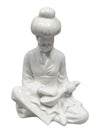 Vintage White Glazed Asian Lady Figurine – Seated with Instrument