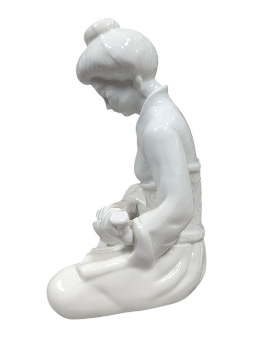 Vintage White Glazed Asian Lady Figurine – Seated with Instrument