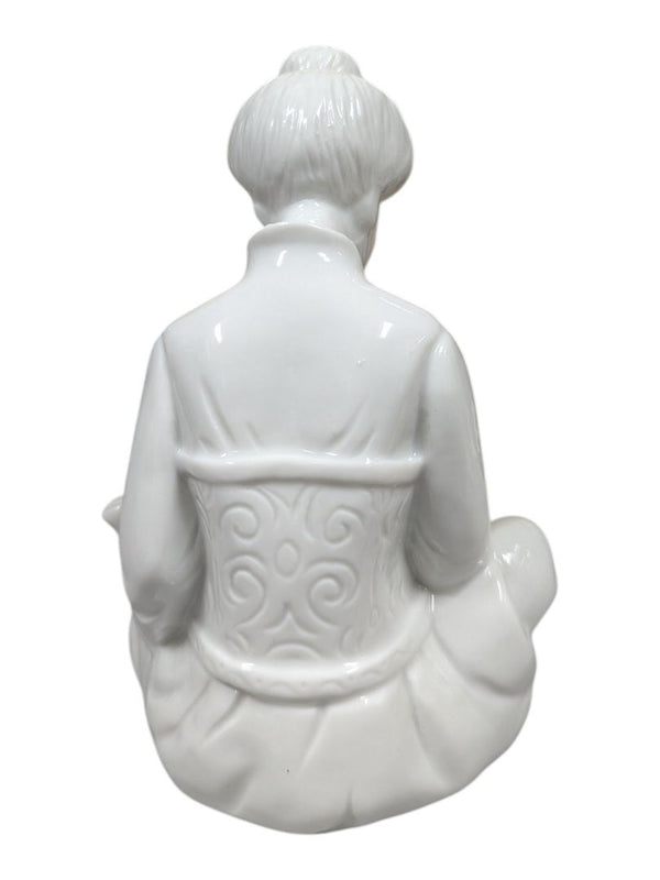 Vintage White Glazed Asian Lady Figurine – Seated with Instrument
