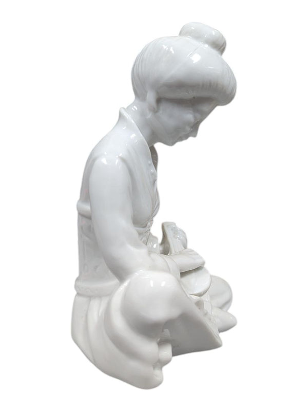 Vintage White Glazed Asian Lady Figurine – Seated with Instrument