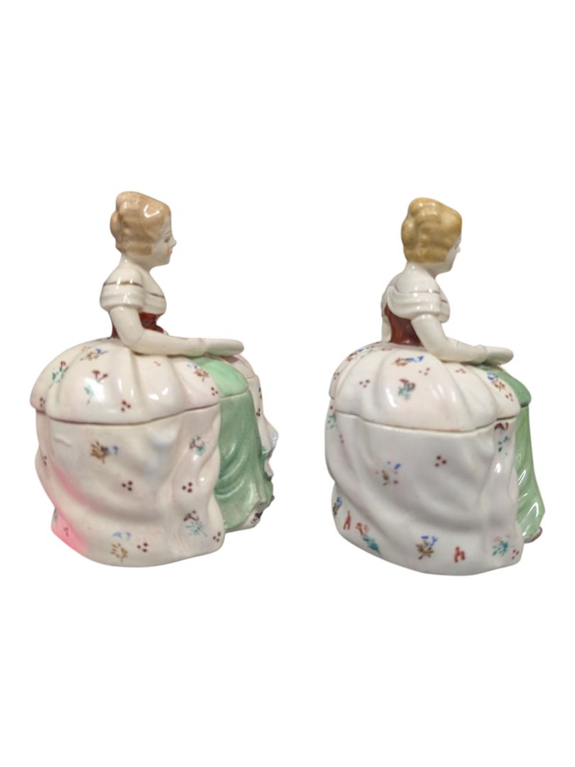 Pair of Hand-Painted Porcelain Lady Trinket Boxes