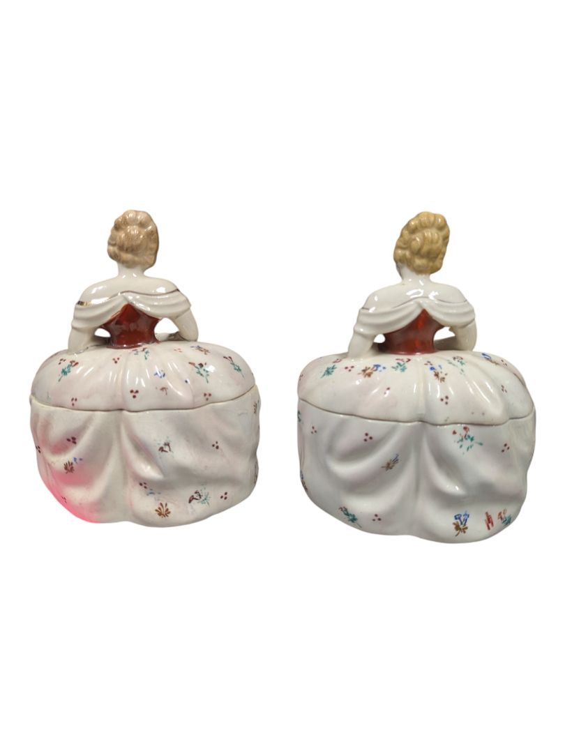 Pair of Hand-Painted Porcelain Lady Trinket Boxes