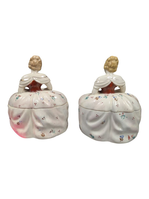 Pair of Hand-Painted Porcelain Lady Trinket Boxes