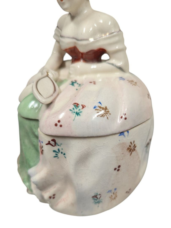 Pair of Hand-Painted Porcelain Lady Trinket Boxes
