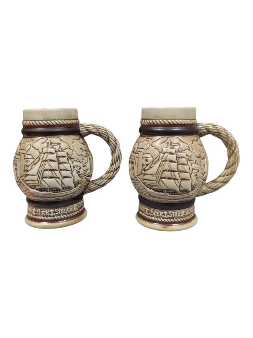 Vintage Avon Nautical Ship Relief Stein & Mugs – 3 Piece Set