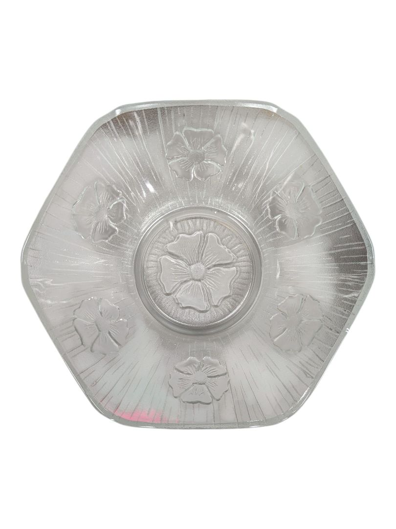 Vintage Frosted Floral Glass Serving Bowl