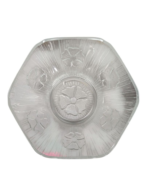 Vintage Frosted Floral Glass Serving Bowl