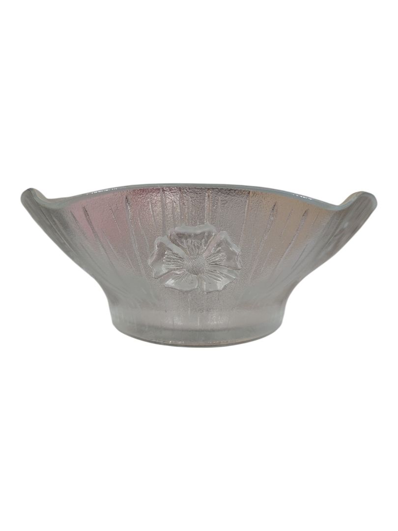 Vintage Frosted Floral Glass Serving Bowl