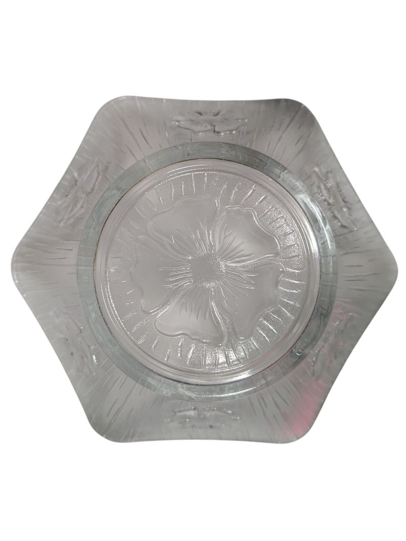 Vintage Frosted Floral Glass Serving Bowl