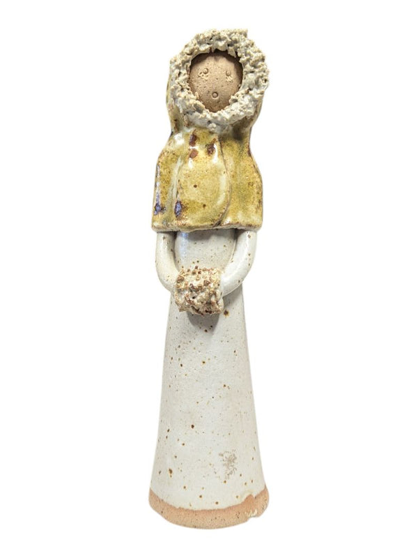 Signed Studio Pottery Figure – Rustic Hooded Girl