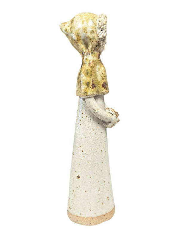 Signed Studio Pottery Figure – Rustic Hooded Girl