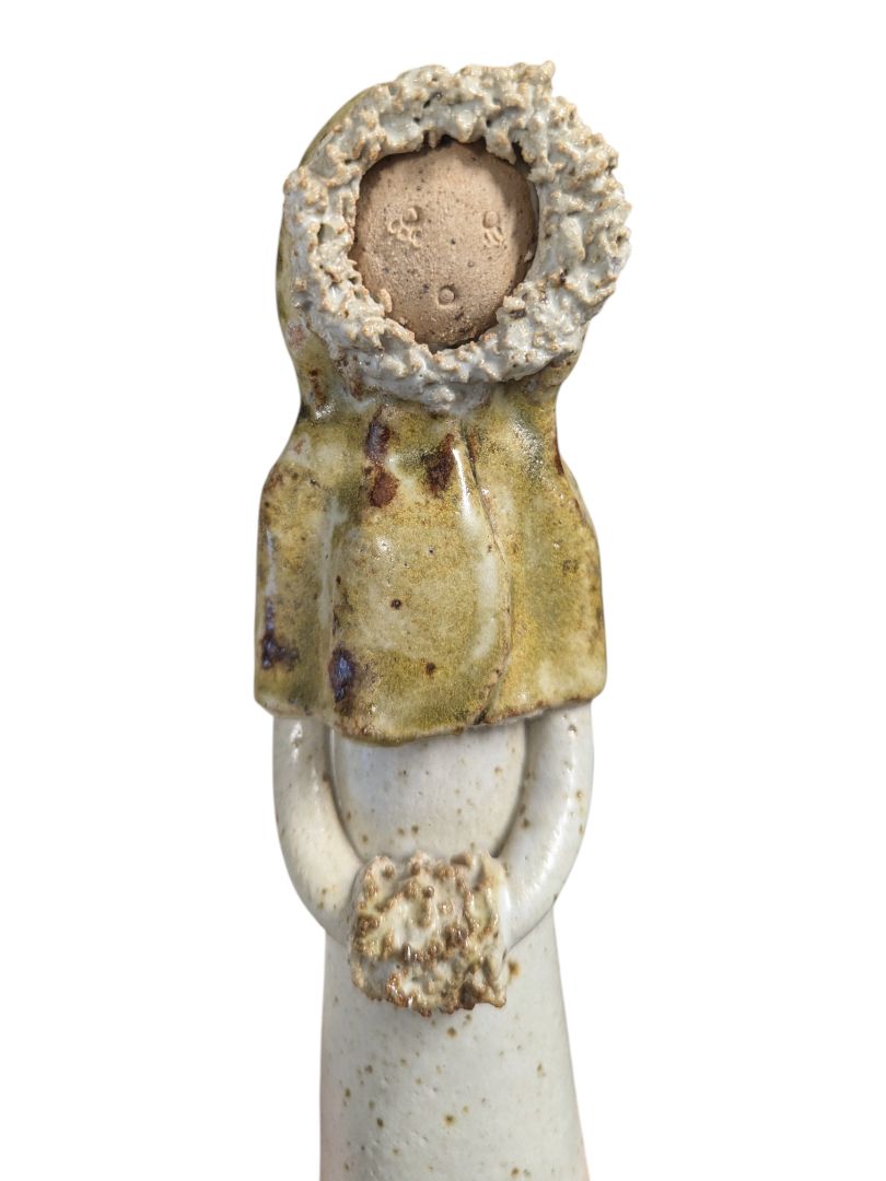 Signed Studio Pottery Figure – Rustic Hooded Girl