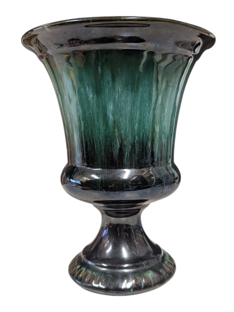 BMP Green Glaze Pedestal Urn Vase