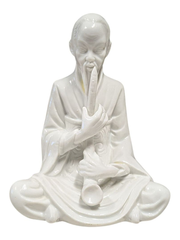 White Glazed Seated Asian Scholar Figurine