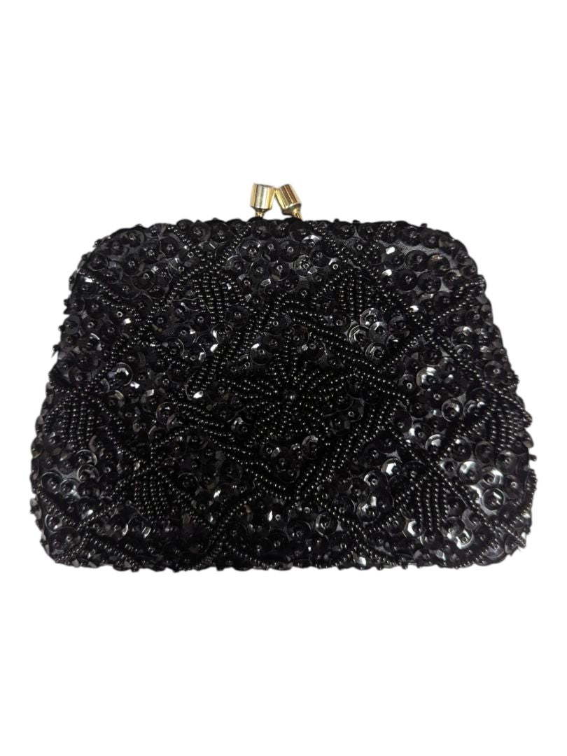 Black Beaded Evening Clutch Purse