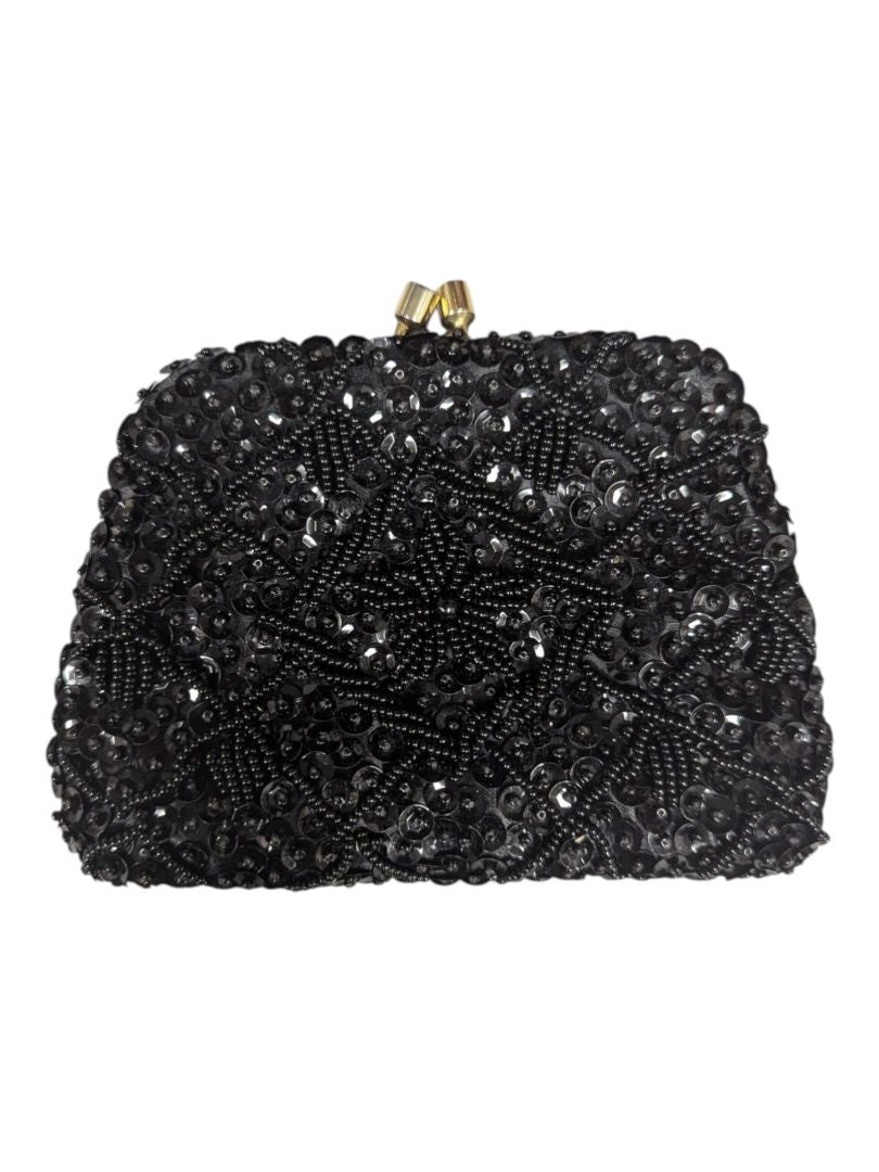 Black Beaded Evening Clutch Purse