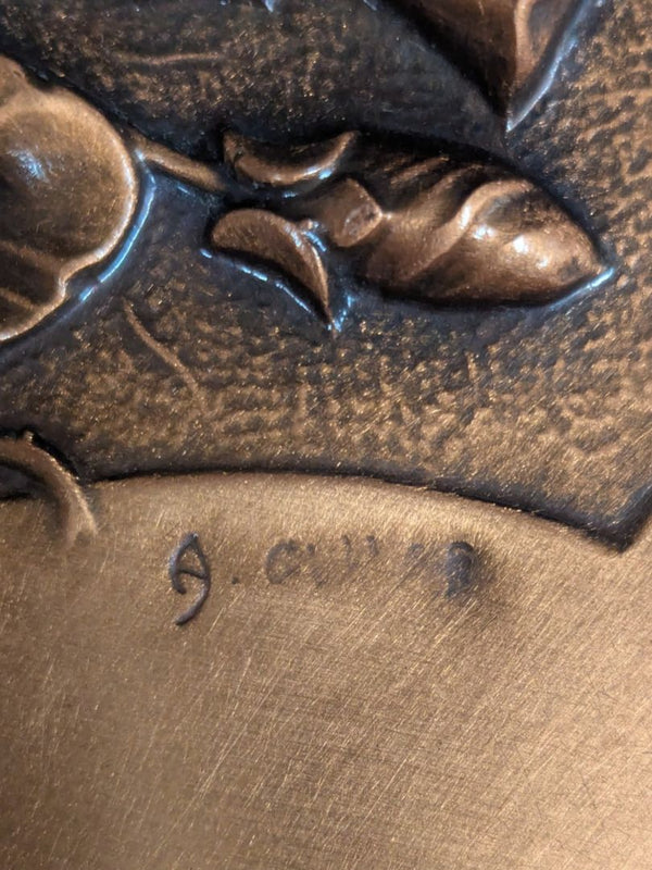 Albert Gilles Copper Wall Plate with Floral Relief