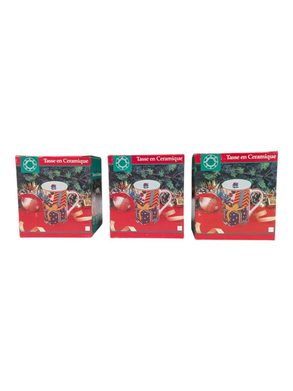 Set of 3 Vintage Christmas Ceramic Mugs in Original Boxes