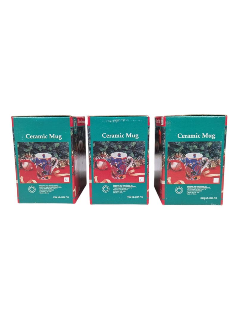 Set of 3 Vintage Christmas Ceramic Mugs in Original Boxes