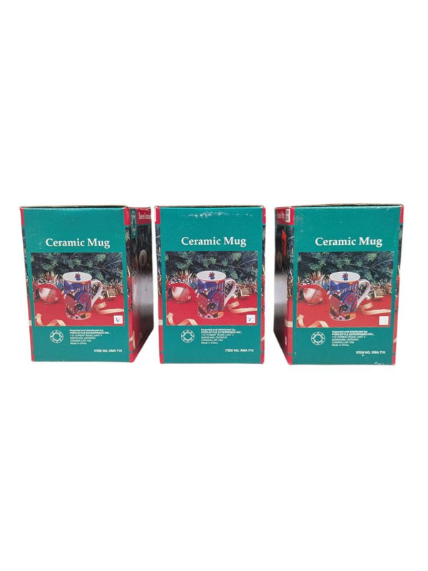 Set of 3 Vintage Christmas Ceramic Mugs in Original Boxes