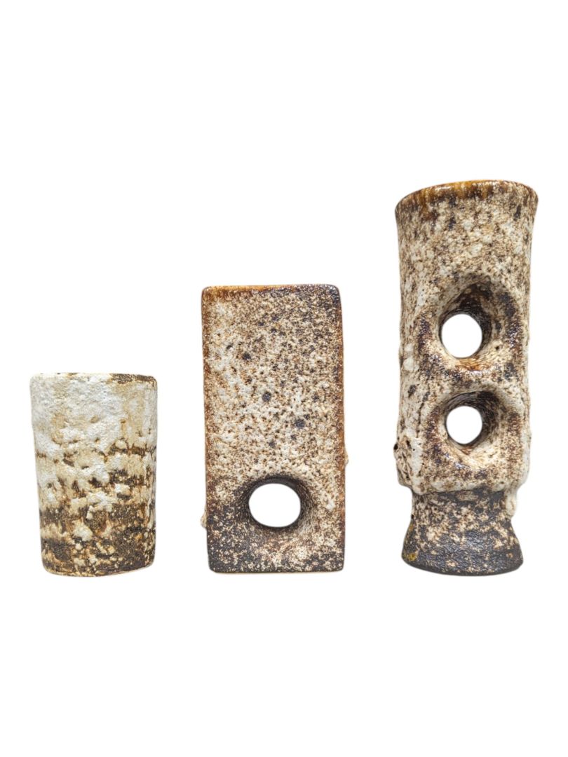 Vintage Dutch Brutalist Pottery Bud Vase Set (3 Pieces)