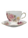 Queen Anne Bone China Tea Cup & Saucer Set - Pink & Yellow Roses