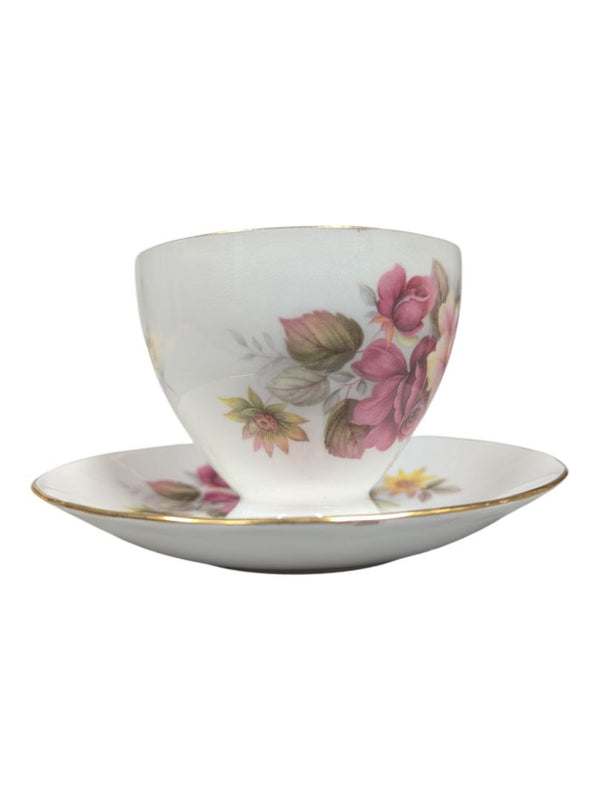 Queen Anne Bone China Tea Cup & Saucer Set - Pink & Yellow Roses
