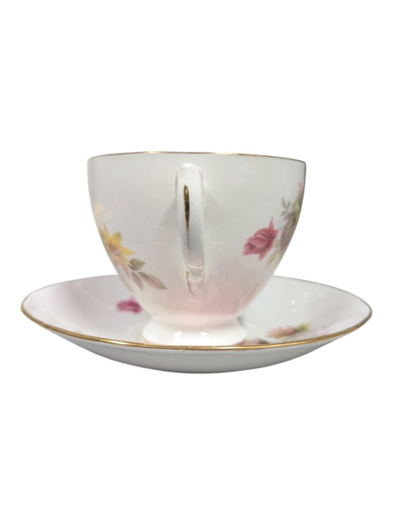 Queen Anne Bone China Tea Cup & Saucer Set - Pink & Yellow Roses