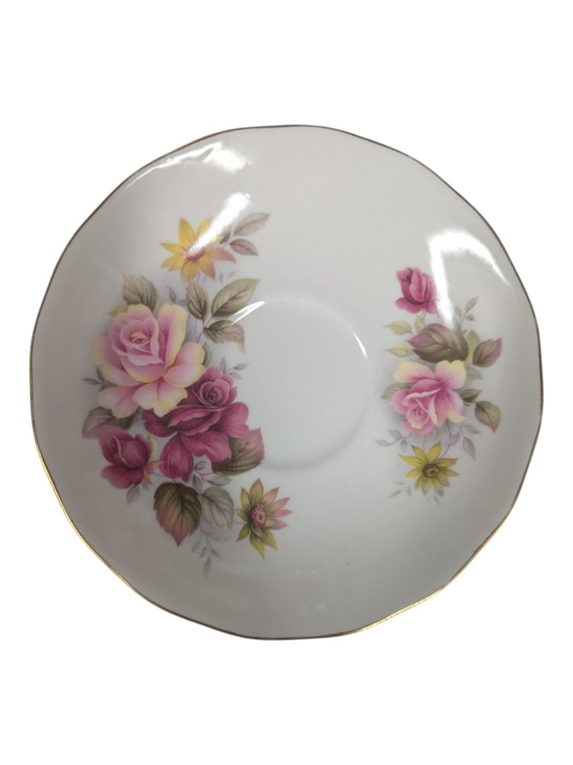 Queen Anne Bone China Tea Cup & Saucer Set - Pink & Yellow Roses