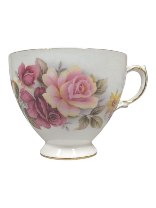 Queen Anne Bone China Tea Cup & Saucer Set - Pink & Yellow Roses