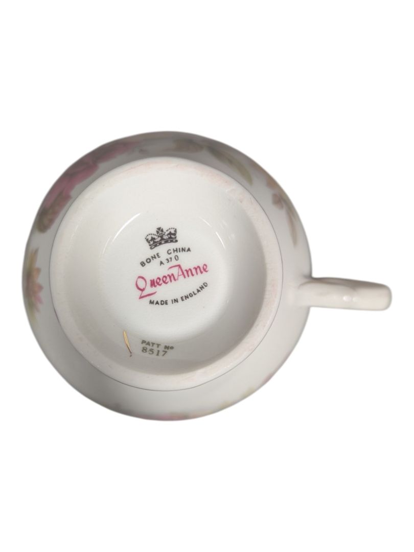 Queen Anne Bone China Tea Cup & Saucer Set - Pink & Yellow Roses