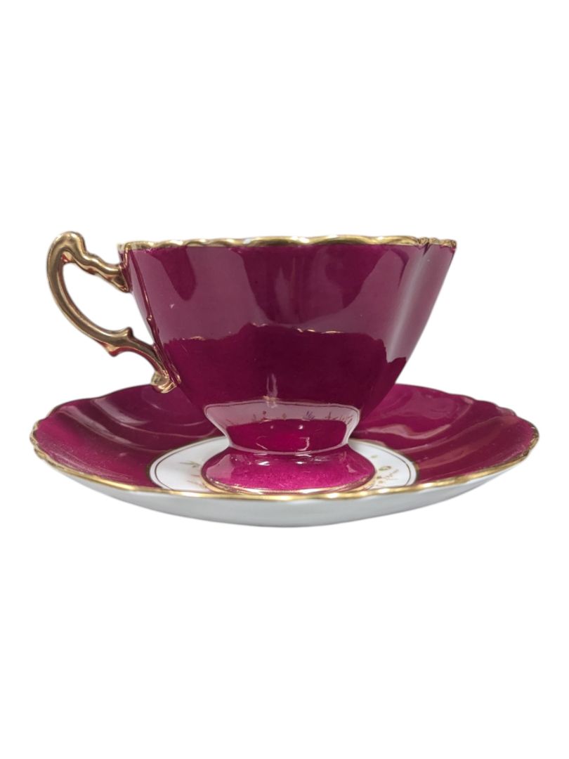 Hammersley Bone China Cranberry Teacup & Saucer