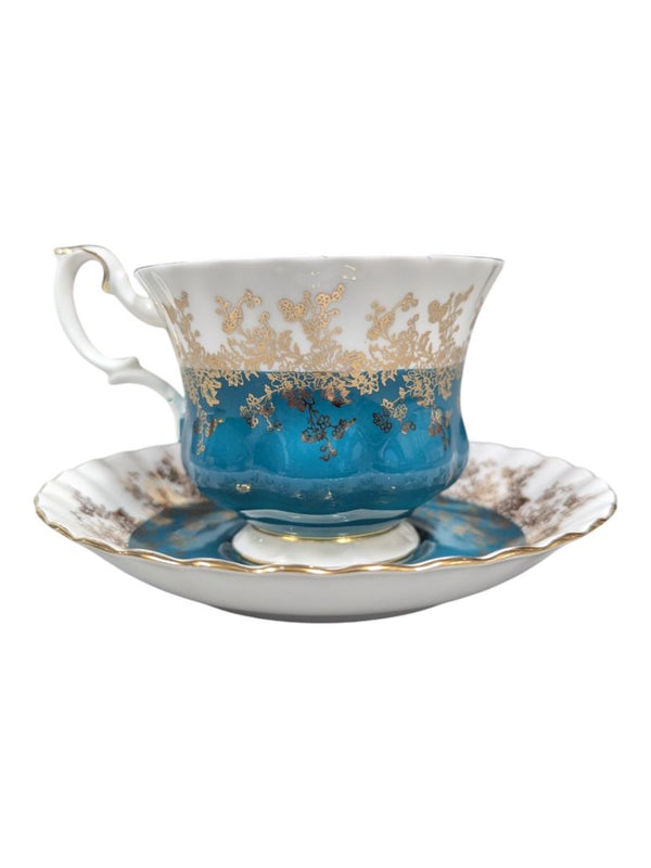 Royal Albert “Regal Series” Bone China Teacup & Saucer – Teal & Gold