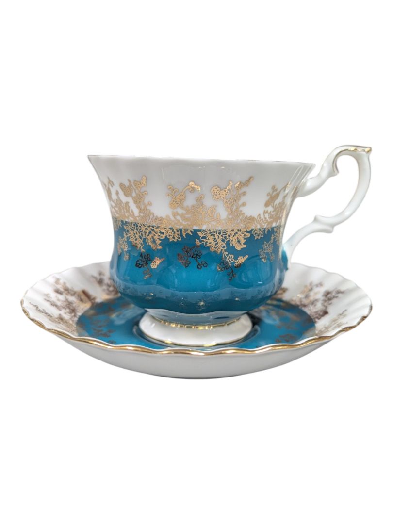Royal Albert “Regal Series” Bone China Teacup & Saucer – Teal & Gold