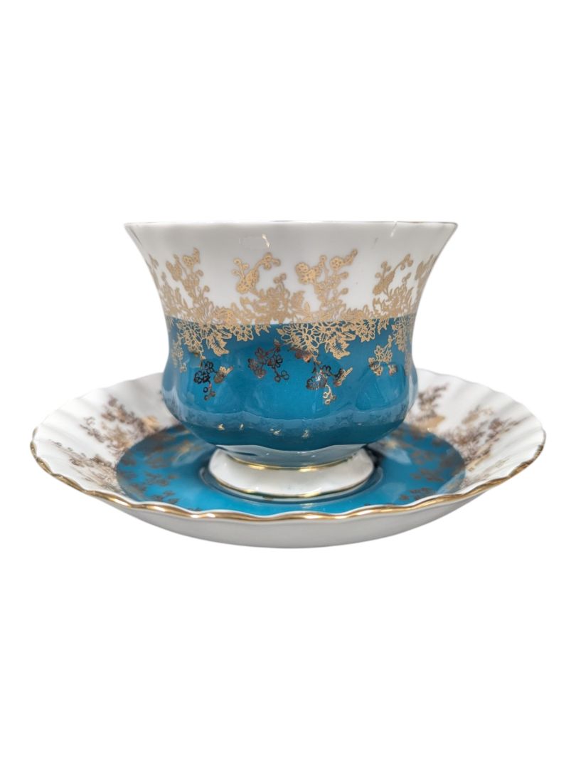 Royal Albert “Regal Series” Bone China Teacup & Saucer – Teal & Gold