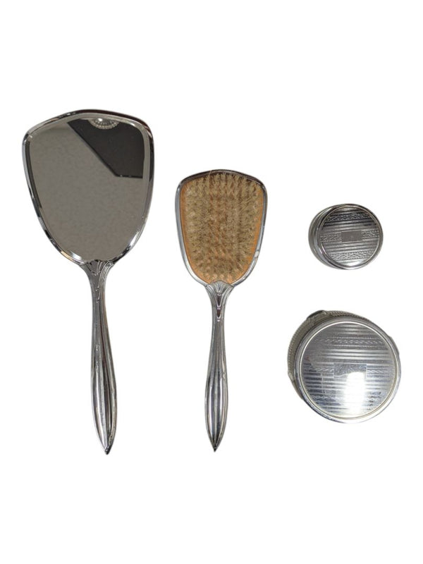 Vintage Vanity Set with Mirror, Hair Brush & Powder Compact