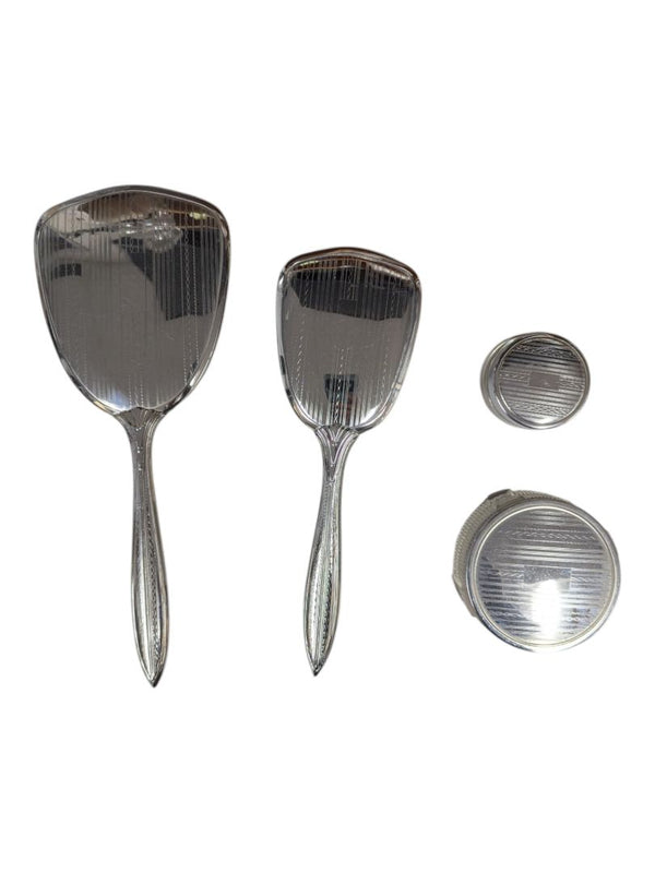 Vintage Vanity Set with Mirror, Hair Brush & Powder Compact