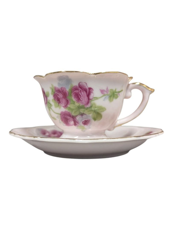 Hand-Painted Rose Porcelain Teacup & Saucer
