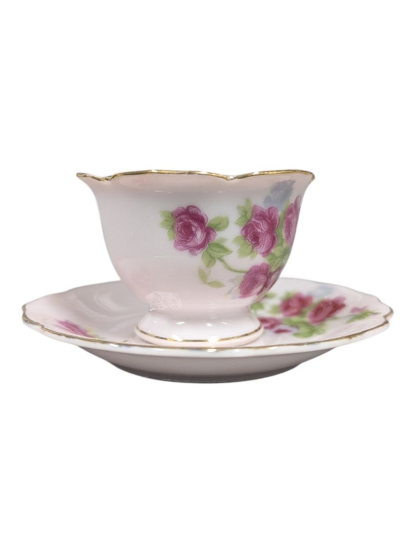 Hand-Painted Rose Porcelain Teacup & Saucer