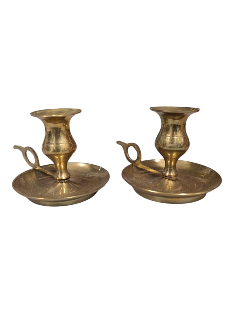 Pair of Vintage Brass Chamberstick Candle Holders