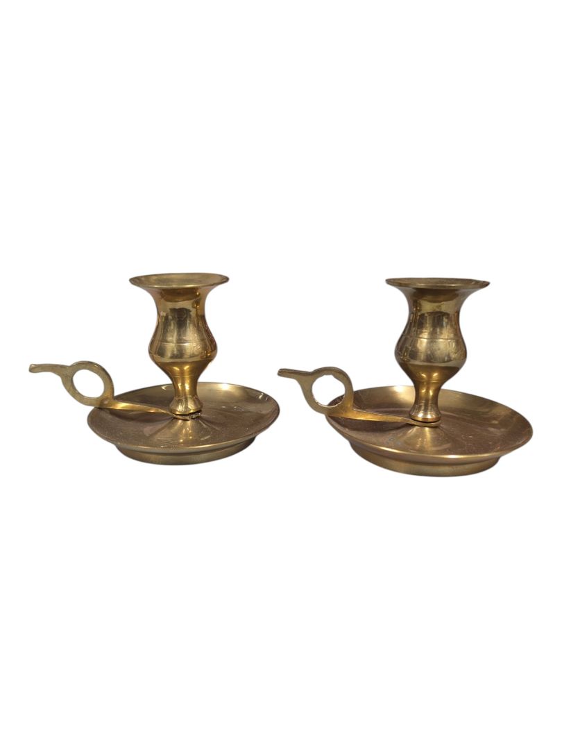 Pair of Vintage Brass Chamberstick Candle Holders