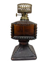 Amber Hobnail Glass Miniature Oil Lamp